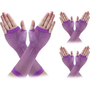 3 Pairs 80s 90s Fingerless Fishnet Mesh Gloves for Women Girls Halloween Party Costume