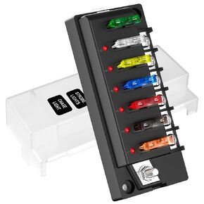 LUNEY 12V Marine Fuse Block ، 6 دوائر لوحة الصمامات البحرية مع مؤشر LED وغطاء سلبي للحافلات ومقاومة للماء لـ 12 فولت/24 فولت سيارات القارب RV شاحنة