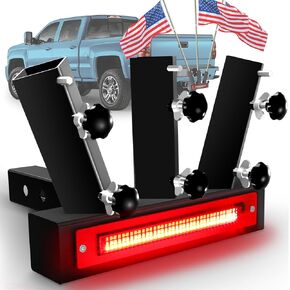 Flag Pole Hitch Mount with Light 108 LED Lighting(6 Mode) 3 Flag Pole Holder Universal for 2 inch Receiver Fits Truck Jeep SUV RV Trailer Pickup Camper for Thickened and Upgrade Square Version