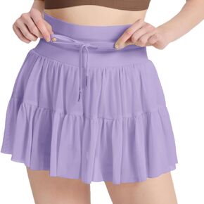 Women's Mini Pleated Skirt High Waisted Ruffle Tennis Skirts Sports Skater Running Skorts with Shorts Pockets