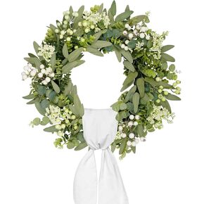 Vlorart 22 Inch Artificial Spring Summer Greenery Wreaths for Front Door Green Eucalyptus Leaf Wreath Decor Boxwood with Big Berries for Farmhouse Outside Year Round