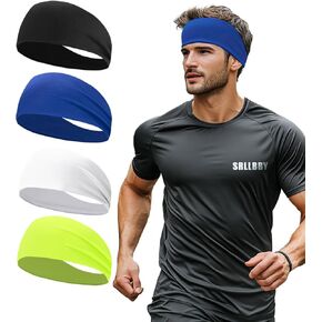 Sport Sweatbands for Men and Womem, 4 Pack, Double-Layer Workout Headbands, Sweat Wicking Hairbands for Fitness Running Football
