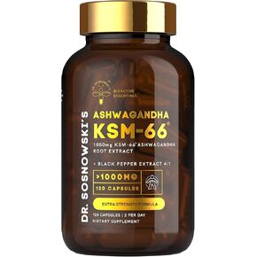 Dr Sosnowski's BioActive KSM-66 Ashwagandha Capsules | 1050mg KSM-66 Ashwangandha with Black Pepper Extract, Extra Strength Formula (120 Capsules)