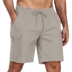 Lzzidou Mens Cargo Shorts Casual Stretch Waist 8-Inch Drawstring Hiking Shorts with 6 Pockets