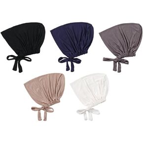 5PCS Under Scarf Hat Hijab Cap, Women Hijab Caps with Tie Back Closure, Hijab Cap Islamic, Islamic Hijab Hat, Muslim Under Scarf Hijab Cap, Women Hijab Undercap Muslim, for Women (5 Colours)