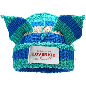 Blue and Teal Cat Ear Beanie, Cute Knit Beanie Hat, Slouchy Crochet Hat, Lover Beanie