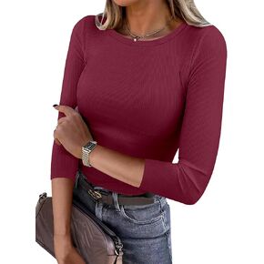 ANRABESS Women 3/4 Sleeve Crewneck Rib Knit Slim Fit Shirts Basic Tee Tops 2025 Summer Casual T-Shirt Workout Outfits Clothes