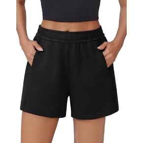 PINSPARK Athletic Sweat Shorts Women Elastic High Waisted Comfy Short Drawstring Casual Lounge Shorts with Pockets