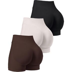Olchee Womens Processs Scrunch Scrunch Butt Turtting 3 Pack Yoga Gym Gym Athletic High Pherced Booty Booty 4.1 "