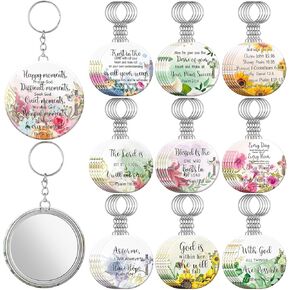 Geetery 50 Pcs CNA Week Christian Gift Mirror Keychain Bulk Compact Mirror Keychain Bulk Inspirational Bible Verse Thank You Gift for Women