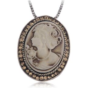 Alilang Womens Gold Silver Crystal Rhinestone Antique Vintage Cameo Lady Maiden Pendant Necklace