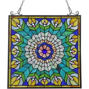 شنق النافذة الزجاجية الملون ، Peacock Mission Tiffany Glass Window لوحة Suncatchers للديكور المنزلي 20 "Wide by 20" ارتفاع