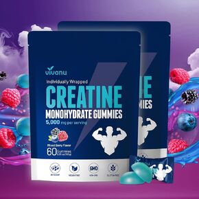 Creatine Gummies - 5000mg Creatine Monohydrate Per Serving | Mixed Berry Flavors | Sugar Free Vegan Creatine Monohydrate Supplement for Men & Women | Non-GMO Gluten Free Pre Workout Supplements