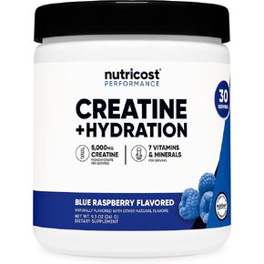Nutricost Creatine Monohydrate + Hydration Blue Raspberry Flavored (30 Servings) - 7 Vitamins & Minerals, 5000mg of Creatine Per Serving