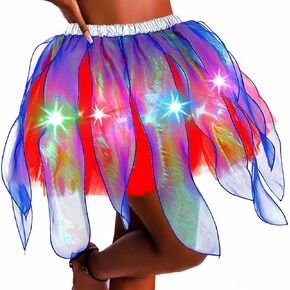Fstrend Light UP Skirt Dance Tutu Tulle Dance Skirts for EDM Rave Festival Party Carnival