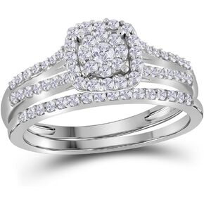 10k White Gold Round Diamond Bridal Engagement Ring Wedding Band Two Piece Set 1/2 Ct.