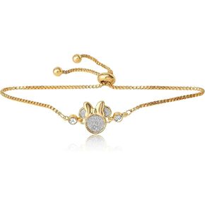 Disney Women’s Minnie Mouse Bracelets – 18k Gold Flash-Plated and Sterling Silver Crystals and Glitter