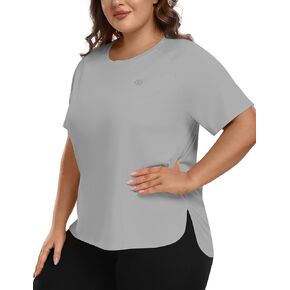 MoFiz Women's Plus Size Workout Tops Short Sleeve Running Shirts UPF 50+ Hiking T-Shirts Quick Dry Athletic Top