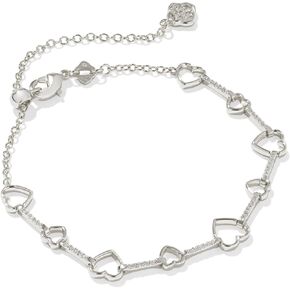 Kendra Scott Haisley Heart Delicate Chain Bracelet - Plated Brass Construction - Cubic Zirconia Gem Silver White Crystal One Size One Size
