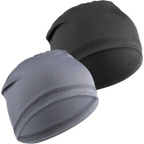 2 PCS Men Skull Caps ، Lenmet Liner Wicking Cap Hats Multifunctional Sleepts لركوب الدراجات الرياضية باللون الرمادي الأسود