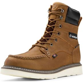 Men 8" Waterproof Soft Toe Work Boots,EH Construction Industrial Leather Lace Up Moc Toe Safety Work Boot, Oil/Slip Resistant Comfortable Wedge Outsole,Goodyear Welt,zapatos de trabajo para hombre