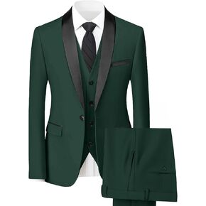 Mens Suit 3 Piece Slim Fit Suit for Men One Button Shawl Lapel Tuxedo Blazer Vest Pant for Wedding Business Prom
