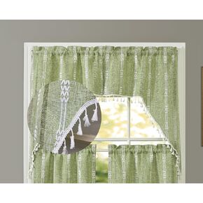 GOHD Country Road Boho Straight Valanc Farmhouse Linen Kitchen Curtain Valance Vintage Chic Textured Tassel Valances (Swag Valance,Green)