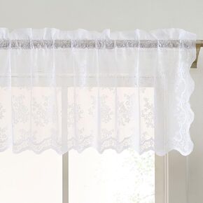 HLC.ME Jolene Floral Rod Pocket Lace Semi Sheer Voile Short Valance for Small Windows & Bathroom - 54 x 18 Inch Length (White Valance)