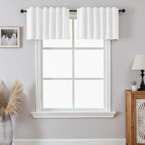 SeeGlee Pure White 2 Panels Back Tab & Rod Pocket Kitchen Valances,Semi Blackout Privacy Protection Valances for Window 52 Inches Wide by 17 Inches Long