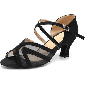 Women's Latin Ballroom Dance Shoes Mesh Open Toe Salsa Shoes 2 Inch Heel, Black