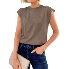 Cicy Bell Womens Cap Sleeve Cotton Tank Tops Summer Casual Loose Fit T Shirts Crew Neck Basic Tee