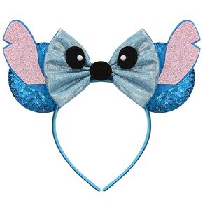 Cute Mouse Ears Headband for Women Blue Sequin Bows Handmade Mouse Ears for Women, Cartoon Costume Hair Accessories