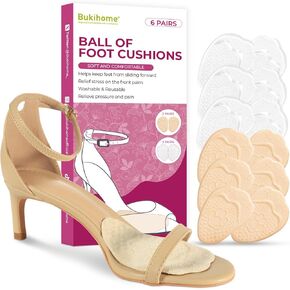 Bukihome Metatarsal Pads for Women - （6 Pairs） Ball of Foot Cushions for Women - Heel Inserts for Women - Heel Cushions for Foot Pain Relief and Comfort - Clear+Beige