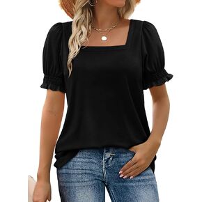 WEESO Womens Summer Tops 2025 Trendy Square Neck Blouses Short Puff Sleeve Shirts