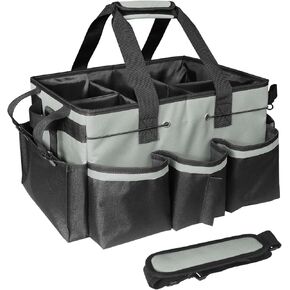 Large Wearable Caddy Bag, Cleaning Supplies Organizer with Bottom Separation Plate, Black