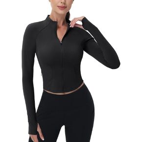 MAGCOMSEN Womens Lightweight Athletic Jacket Cropped Zip Up Workout Jackets Long Sleeve Yoga Tops Slim Fit Running Gym