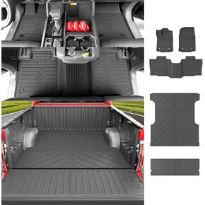 حصيرة حصيرة الشاحنة متوافقة مع 2022-2025 Toyota Tundra 5.5ft استبدال حصيرة الأرضية TPE لعام 2022-2025 تويوتا TUNDRA (3 أضعاف 5.5 قدم حصيرة السرير+حصيرة الباب الخلفي+حصيرة الأرضية)
