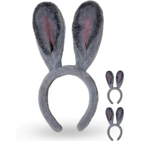 Bunny Ears Headband, Grey Rabbit Ears with Bendable Feature, Easter Bunny Costume
