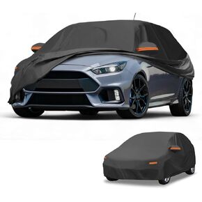 All-Weather Waterproof Car Cover - UV-Resistant Outdoor Full Exterior Protection for Ford Focus Hatchback 210D-PU Black with Right Side Zipper