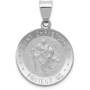 Solid 14k White Gold Polished and Satin St. Christopher Medal Pendant (21mm Height x 19mm Width)