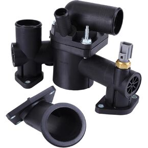 Thermostat Housing Assembly for Jaguar S-Type XJ8 XJR 2003 2004 2005 3.5L 4.2L 4.2T AJ-V8 Engine Coolant Thermostat Housing Kit with Thermostat AJ33 Replace AJ89485