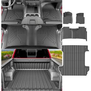 powoq Floor Mat 5.82FT Bed Mat Compatible with 19-25 Chevy Silverado Floor Liner TPE Tailgate Mat Replacement for 2019-2025 Chevy Silverado Accessories (5.82FT Bed Mat+Tailgate Mat+Floor Mat)