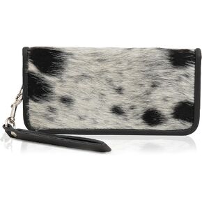 Cowhide Wallet for Women, Cow Skin Zipper Leather Clutch, Western Wristlet Hand Purse, Mothers Day Gift, Fur Wallets for Her