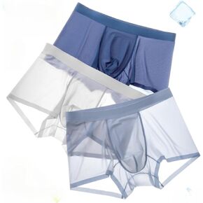 Men's Ice Silk Sexy Seamless Boxer Briefs Shorts Underwear,Underwear Transparent Ultra-Thin Breathable Male Underpants