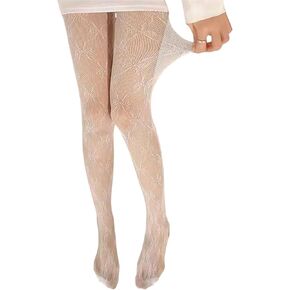 SHENHE Women's Sheer Mesh Heart Patterned Tights High Waist Footed Pantyhose Stockings White Bow Pattern One Size