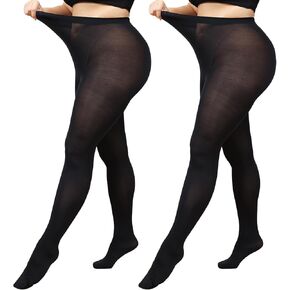 beister Plus Size Women Tights, 2 Pairs 70D Opaque High Waist Pantyhose, Solid Color Soft Stockings