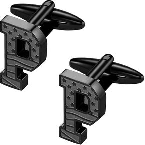HAWSON Initial Cufflinks for Men with USA Flag Design, Classic Black Cuff Links with Letter Monogram Suits Shirt Studs for Wedding Party
