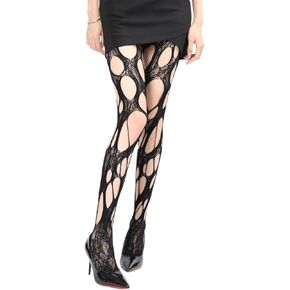 Asymmetrical Hollow Out Ripped Fishnet Stockings Sexy Hole Mesh Tights Y2k Lace Sheer Pantyhose for Women