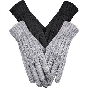 2 Pairs Women's Winter Warm Gloves, Upgraded Touch Screen Knit Gloves for Cold Weather–Fleece Lined for Texting, Driving