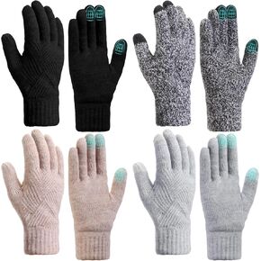 4 Pairs Winter Warm Gloves for Women Touchscreen Texting Knit Gloves Elastic Cuff Thick Thermal for Cold Weather